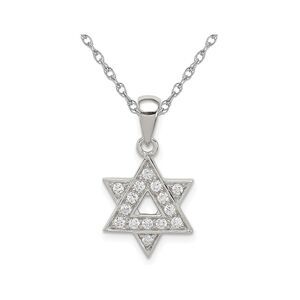 Sterling Silver Star of David Pendant Necklace with Cubic Zirconias and Chain (1